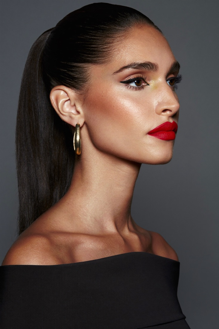 Party look with a bold red lip