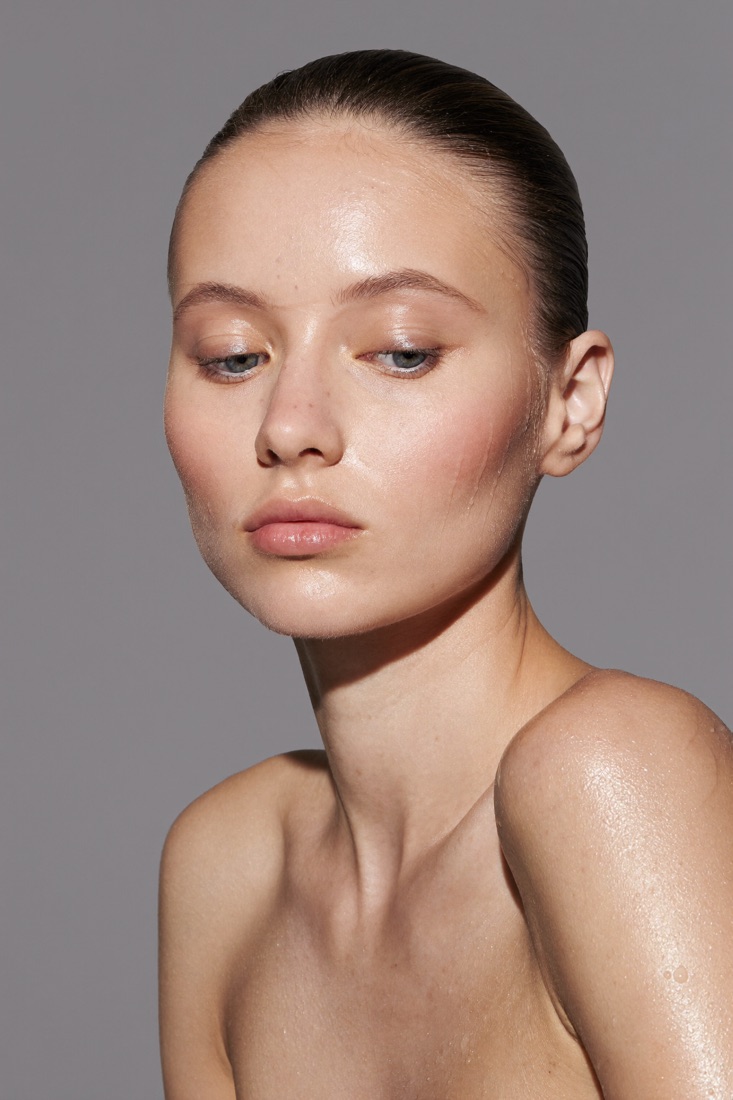 Dewy, minimal editorial makeup